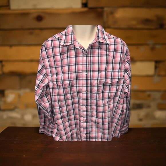Vintage Wrangler Plaid Pearl Button Up Western Shirt Medium #69  Chest 23” Flat - Picture 1 of 6